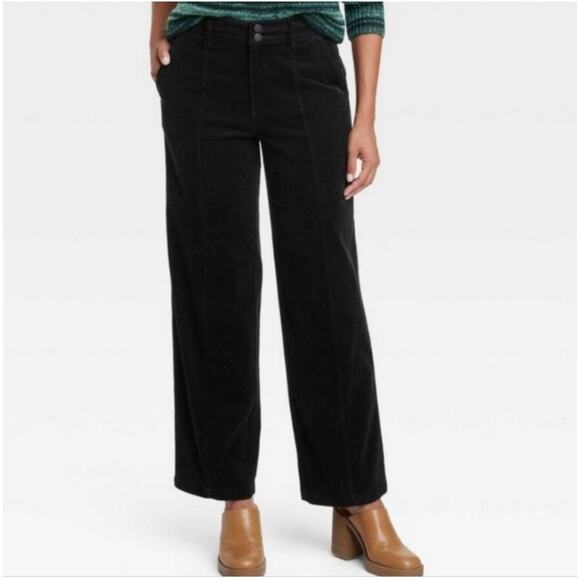 Knox Rose Women's High-Rise Wide Leg Corduroy Pants in Black Sz. 16 Normcore - Picture 1 of 8